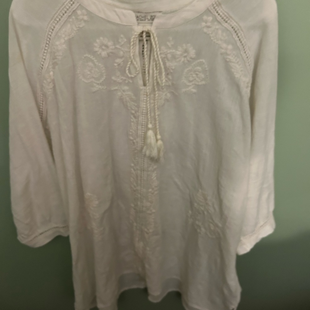 Rachel Zoe White Raglan Sleeve Blouse with Tie Front